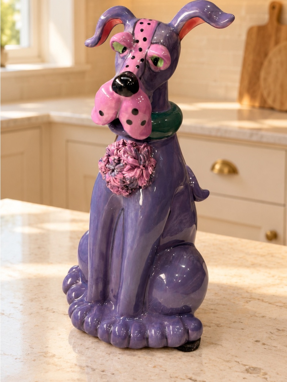 Blue Sky Clayworks Violet Zappy Dog Teapot Ceramic Collectible Whimsical Kettle